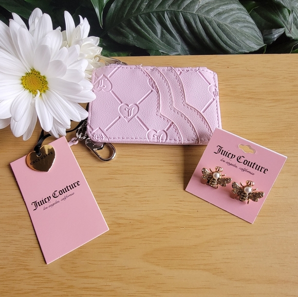 Juicy Couture Accessories - Juicy Couture Pink Card Holder and JC Bee Earring Set